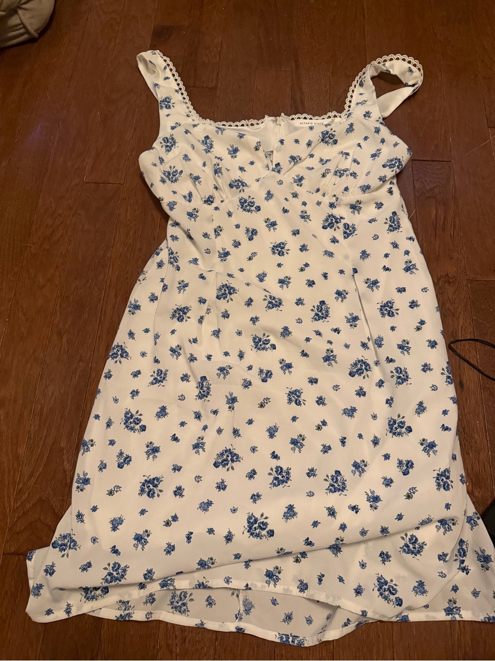 Altar'd State White Dress with Blue Floral Print